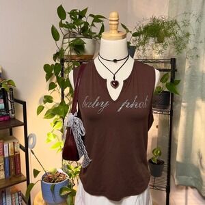 Brown Baby Phat Rhinestone Logo Tank Top Size Large Y2K